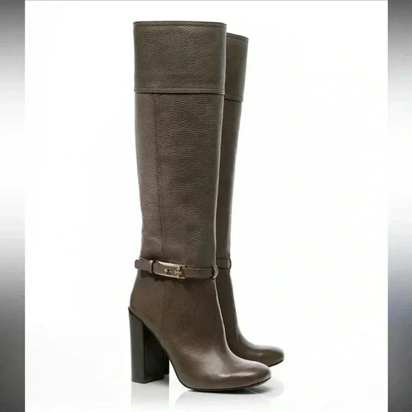 Tory Burch Jenna Zip Back knee-high boots Grey/Taupe Pebbled Leather Size 8 EUC - Picture 2 of 16